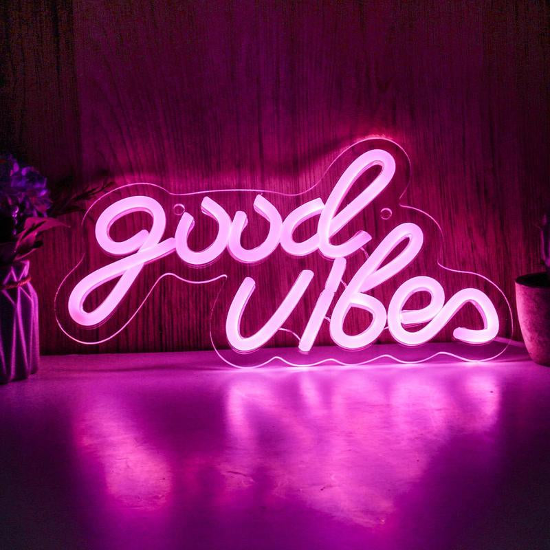 Good Vibes Shaped LED Neon Light, USB Powered Creative Neon Sign, Wall & Table Decorative Light for Home Bedroom Party Wedding Decor