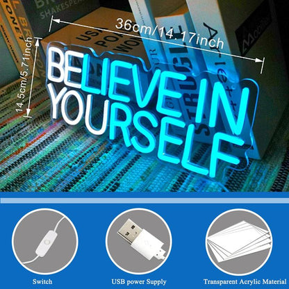 Believe in Yourself Letter Design Neon Sign, USB Powered Neon Light, Adjustable Brightness Light up Sign for Bedroom, Office, Home Decor, Birthday Gift for Men & Women