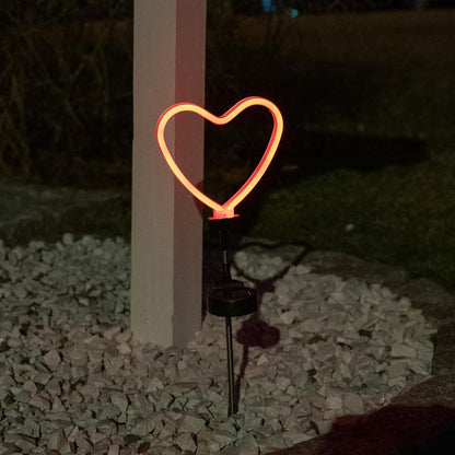 Solar LED Neon Heart Outdoor Garden Décor Stake Light Valentines Heart Lawn Decor, Red