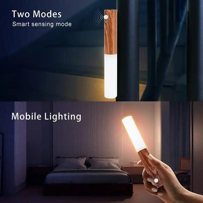 Wooden Smart Stick Light, LED Rechargeable Human Body Sensor Night Light, Indoor Lighting for Home Stairway