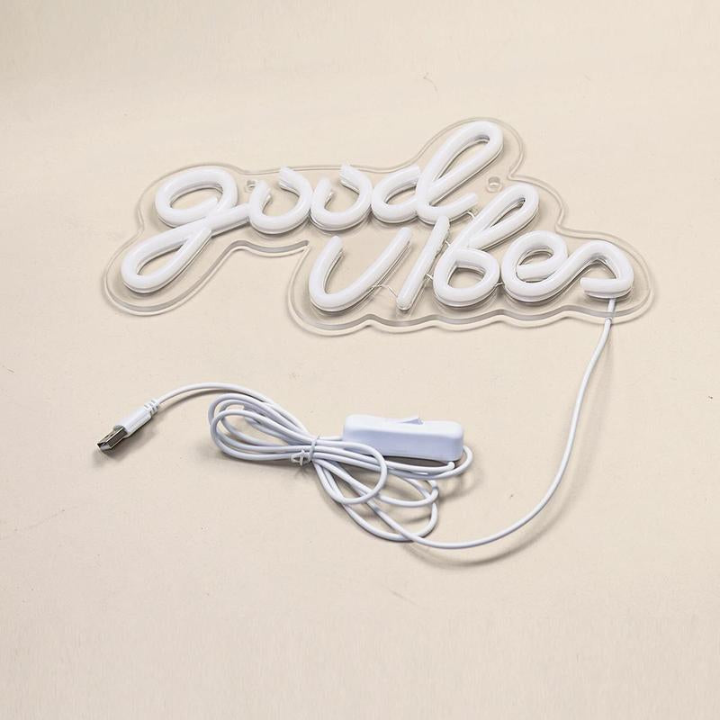 Good Vibes Shaped LED Neon Light, USB Powered Creative Neon Sign, Wall & Table Decorative Light for Home Bedroom Party Wedding Decor