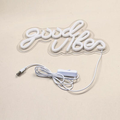 Good Vibes Shaped LED Neon Light, USB Powered Creative Neon Sign, Wall & Table Decorative Light for Home Bedroom Party Wedding Decor