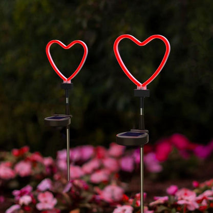 Solar LED Neon Heart Outdoor Garden Décor Stake Light Valentines Heart Lawn Decor, Red