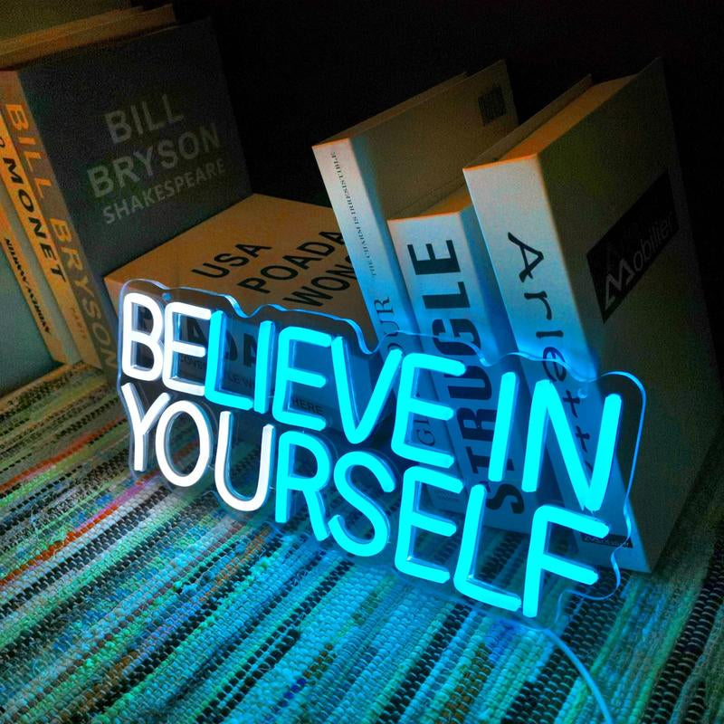 Believe in Yourself Letter Design Neon Sign, USB Powered Neon Light, Adjustable Brightness Light up Sign for Bedroom, Office, Home Decor, Birthday Gift for Men & Women