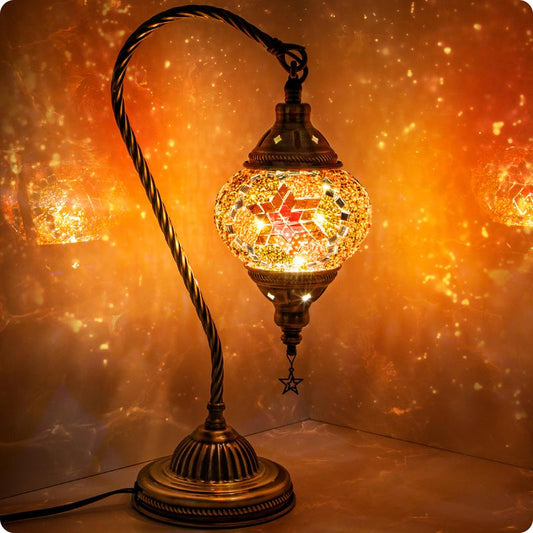 Turkish Moroccan Lamp with Bronze Base 3-Way Color Changing Handmade Swan Neck Tiffany Mosaic Glass Bedside Lamps for Bedroom (LED Bulb Included) (Colorful)