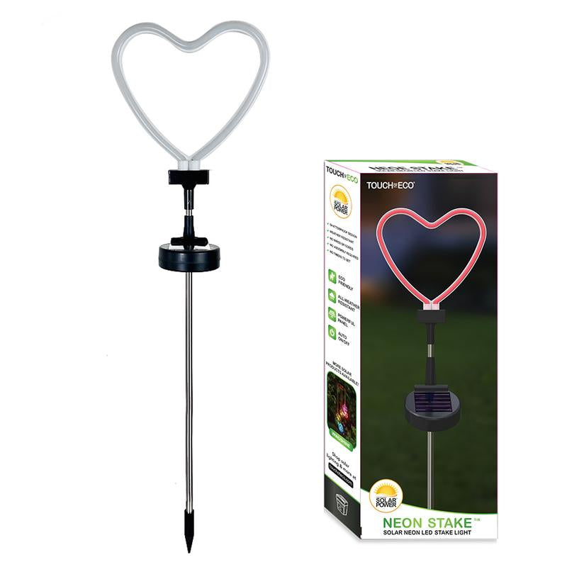 Solar LED Neon Heart Outdoor Garden Décor Stake Light Valentines Heart Lawn Decor, Red