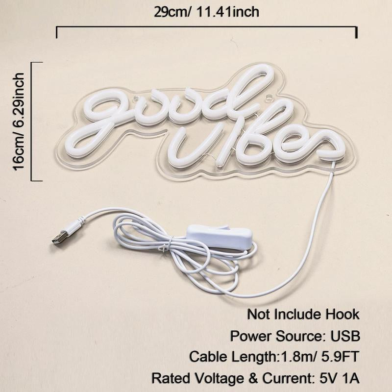 Good Vibes Shaped LED Neon Light, USB Powered Creative Neon Sign, Wall & Table Decorative Light for Home Bedroom Party Wedding Decor