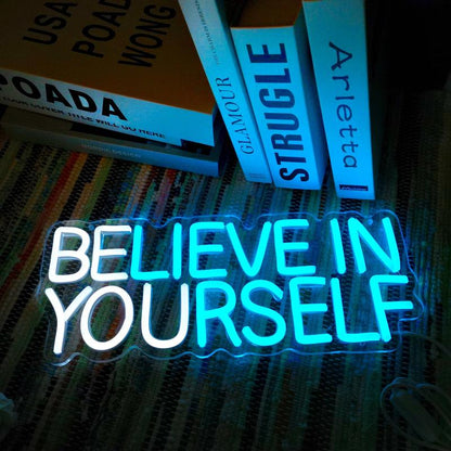 Believe in Yourself Letter Design Neon Sign, USB Powered Neon Light, Adjustable Brightness Light up Sign for Bedroom, Office, Home Decor, Birthday Gift for Men & Women