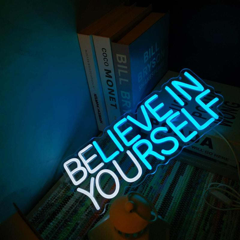 Believe in Yourself Letter Design Neon Sign, USB Powered Neon Light, Adjustable Brightness Light up Sign for Bedroom, Office, Home Decor, Birthday Gift for Men & Women