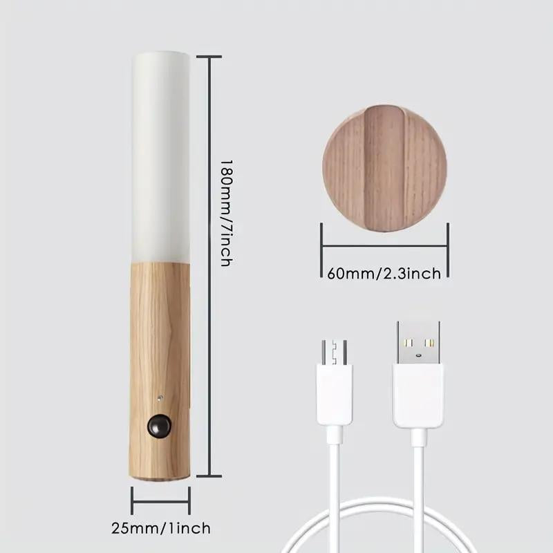 Wooden Smart Stick Light, LED Rechargeable Human Body Sensor Night Light, Indoor Lighting for Home Stairway