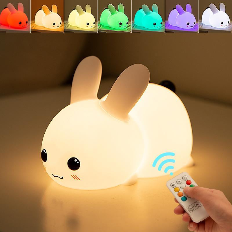 Cute Rabbit Night Light for Easter, USB Rechargeable 7 Colors Ambient Light, Portable Desk Lamp for Kids Room Bedroom, Easter Essentials