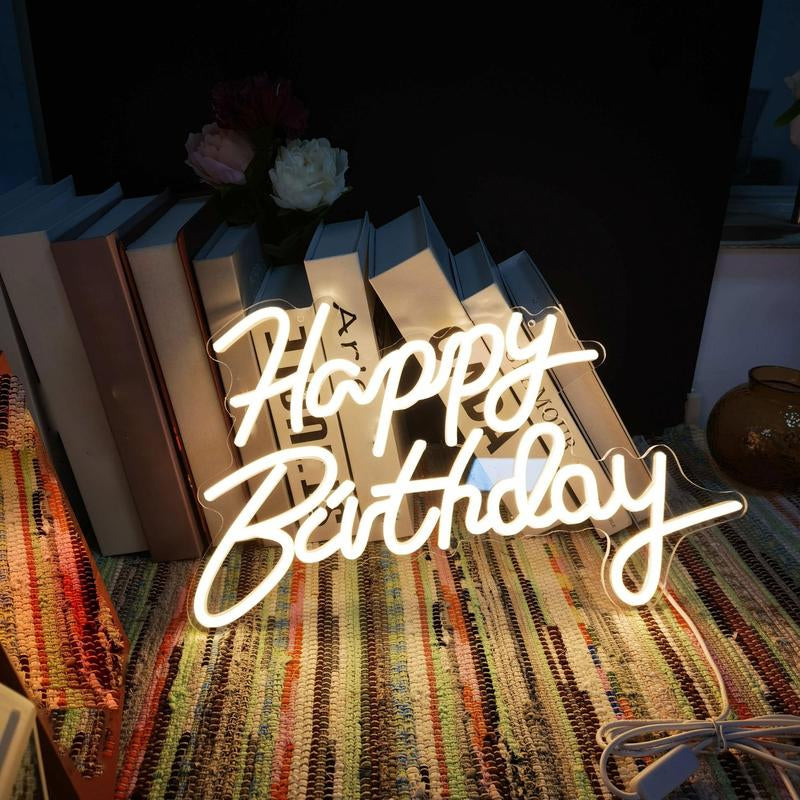 CTTNLS Happy Birthday Letter Design Neon Sign, USB Powered LED Neon Light, LED Signs, Background LED Neon Sign, Decorative Neon Sign for Home Party Decoration, Lights for Bedroom