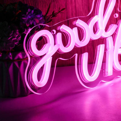 Good Vibes Shaped LED Neon Light, USB Powered Creative Neon Sign, Wall & Table Decorative Light for Home Bedroom Party Wedding Decor