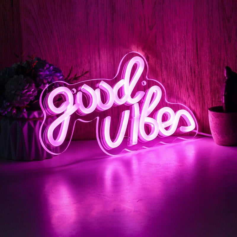 Good Vibes Shaped LED Neon Light, USB Powered Creative Neon Sign, Wall & Table Decorative Light for Home Bedroom Party Wedding Decor