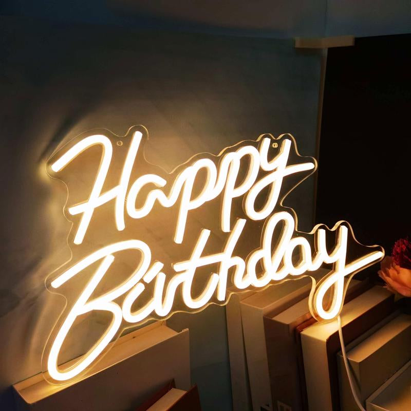 CTTNLS Happy Birthday Letter Design Neon Sign, USB Powered LED Neon Light, LED Signs, Background LED Neon Sign, Decorative Neon Sign for Home Party Decoration, Lights for Bedroom