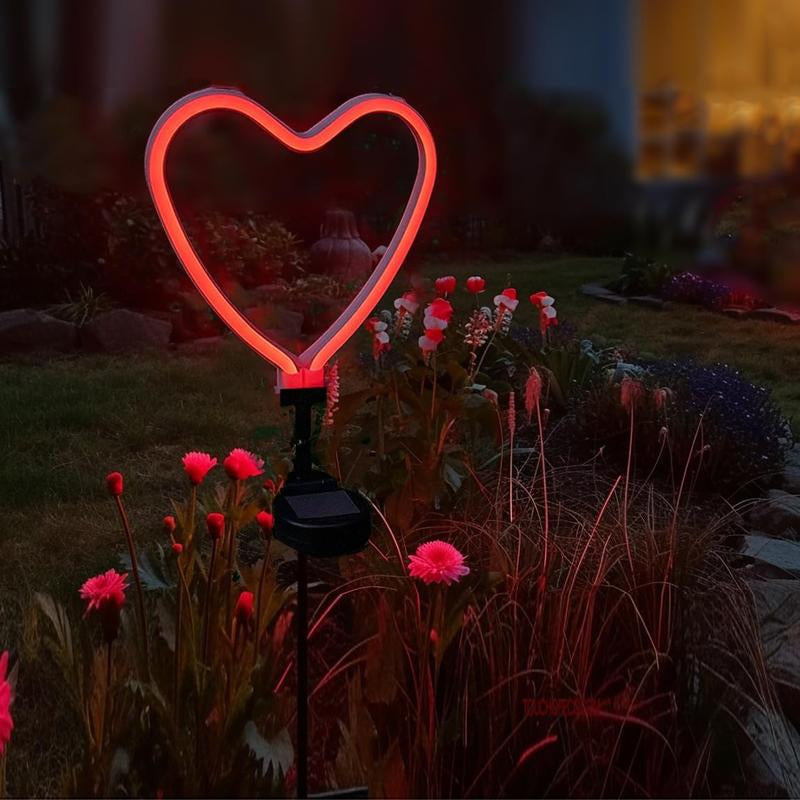 Solar LED Neon Heart Outdoor Garden Décor Stake Light Valentines Heart Lawn Decor, Red