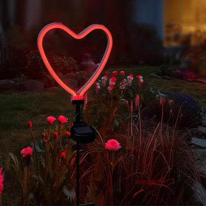 Solar LED Neon Heart Outdoor Garden Décor Stake Light Valentines Heart Lawn Decor, Red