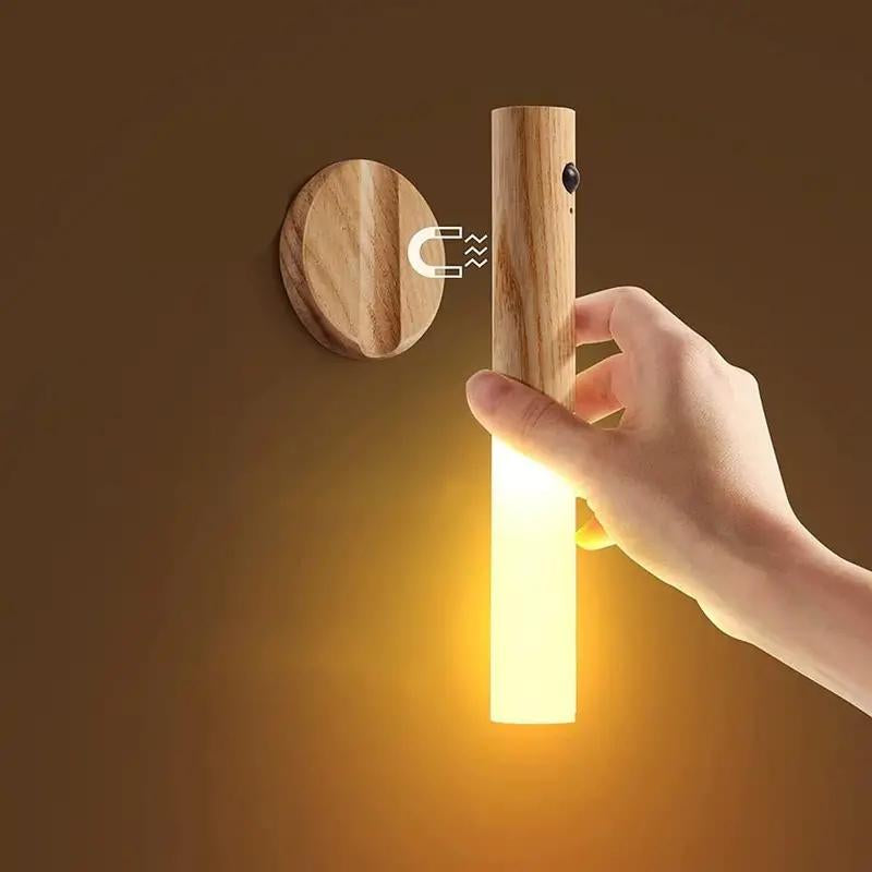 Wooden Smart Stick Light, LED Rechargeable Human Body Sensor Night Light, Indoor Lighting for Home Stairway