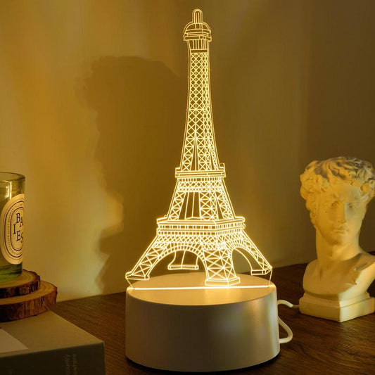 3D Paris Tower Shaped LED Lights, USB Powered LED Warm Light Style Night Light, Novelty Ambient Lighting, Desk LED Lights for Bedroom Home Decor